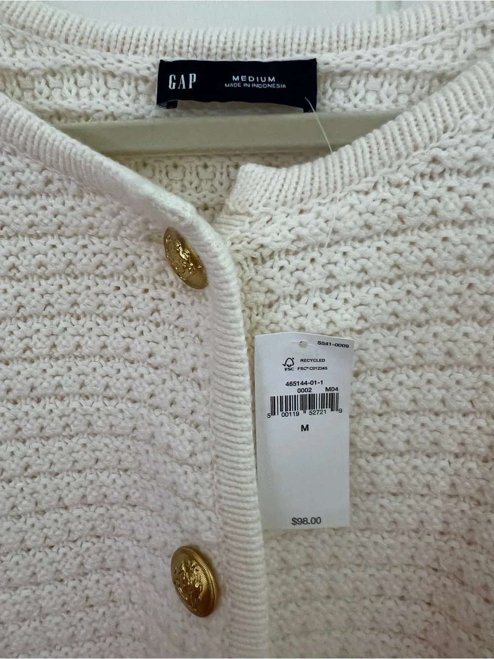 Gap Cream Button-Front Crochet Knit Sweater Jacket - Picture 3 of 3
